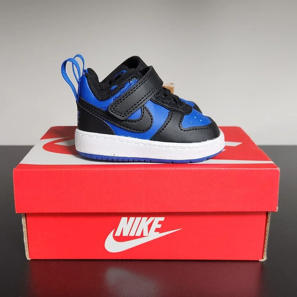 Nike Court Shoes Size 2C Black Blue Borough Low Recraft (TD) Sneakers NEW